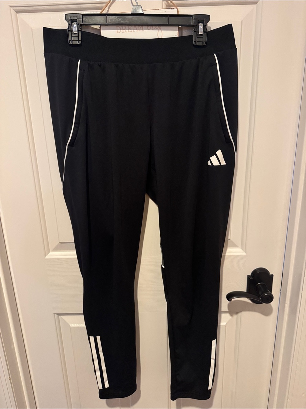 adidas Black Joggers with White Piping and Logo